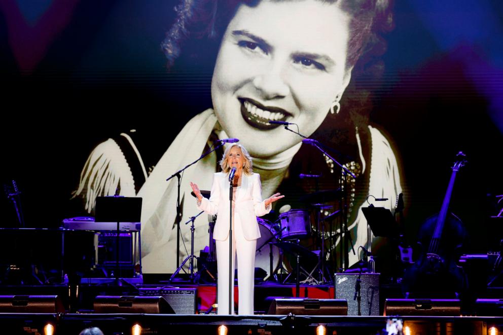 PHOTO: First Lady Dr. Jill Biden speas onstage during Walkin' After Midnight: The Music Of Patsy Cline, April 22, 2024, in Nashville, Tenn.