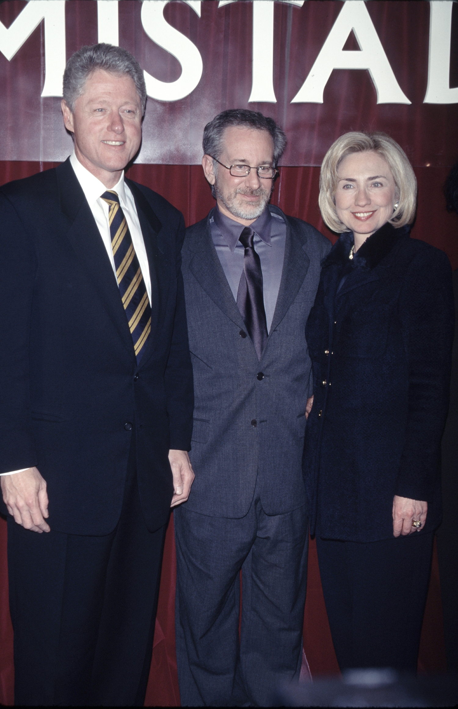 PHOTO: Bill Clinton, Steven Spielberg and Hillary Clinton at the premiere of the film 'Amistad,' Dec. 4, 1997.