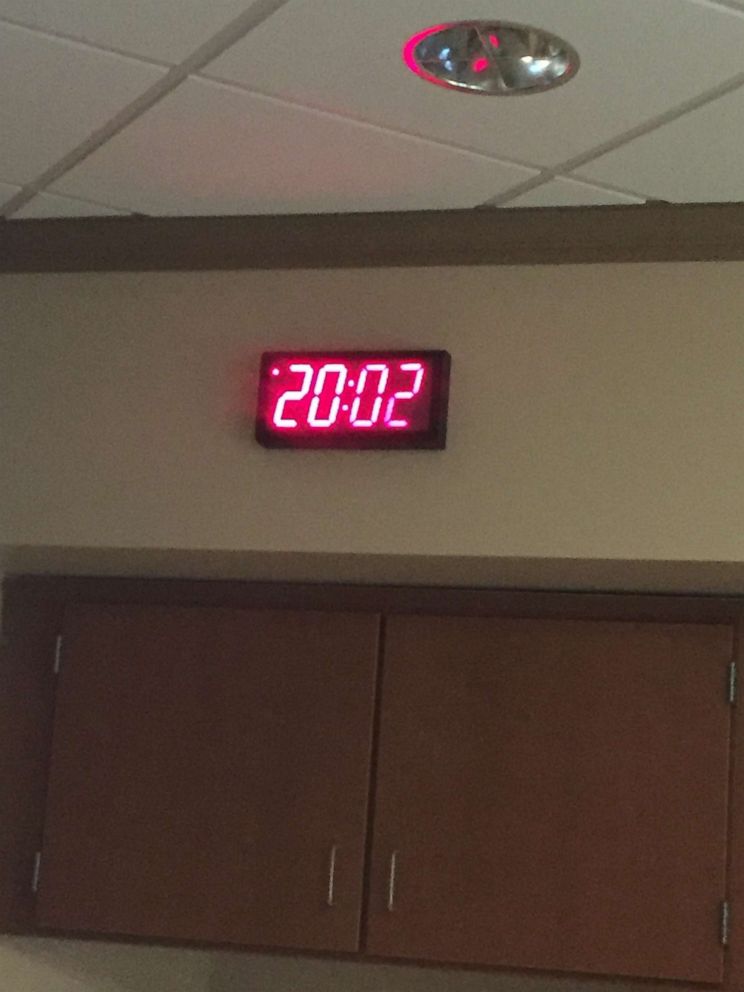 PHOTO: Photograph of the clock in the delivery room at 20:20 PM when Charlee Rose was born.