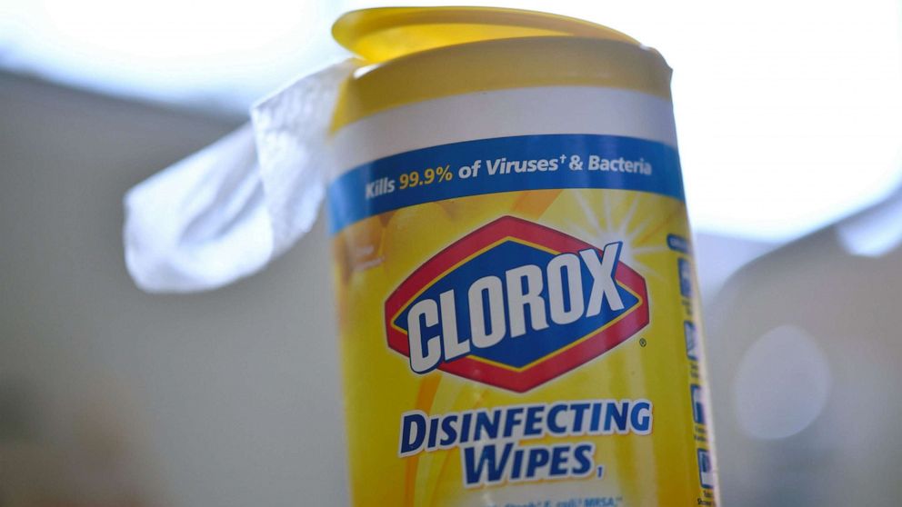 PHOTO: A container of Clorox disinfecting wipes in a kitchen in Culver City, Calif., on April 24, 2020.