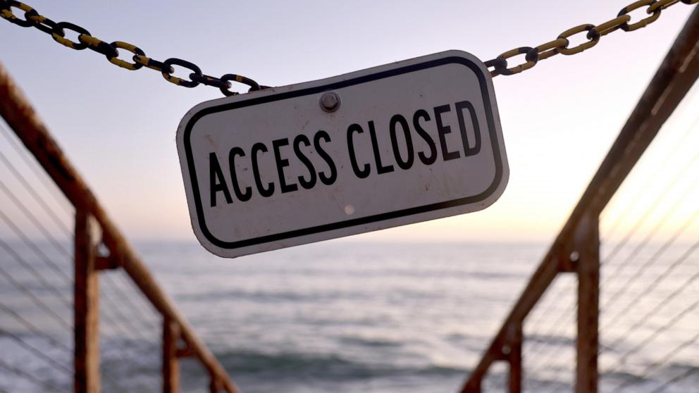 PHOTO: A beach access stairwell is closed at North Beach on August 15, 2024 in San Clemente, California.