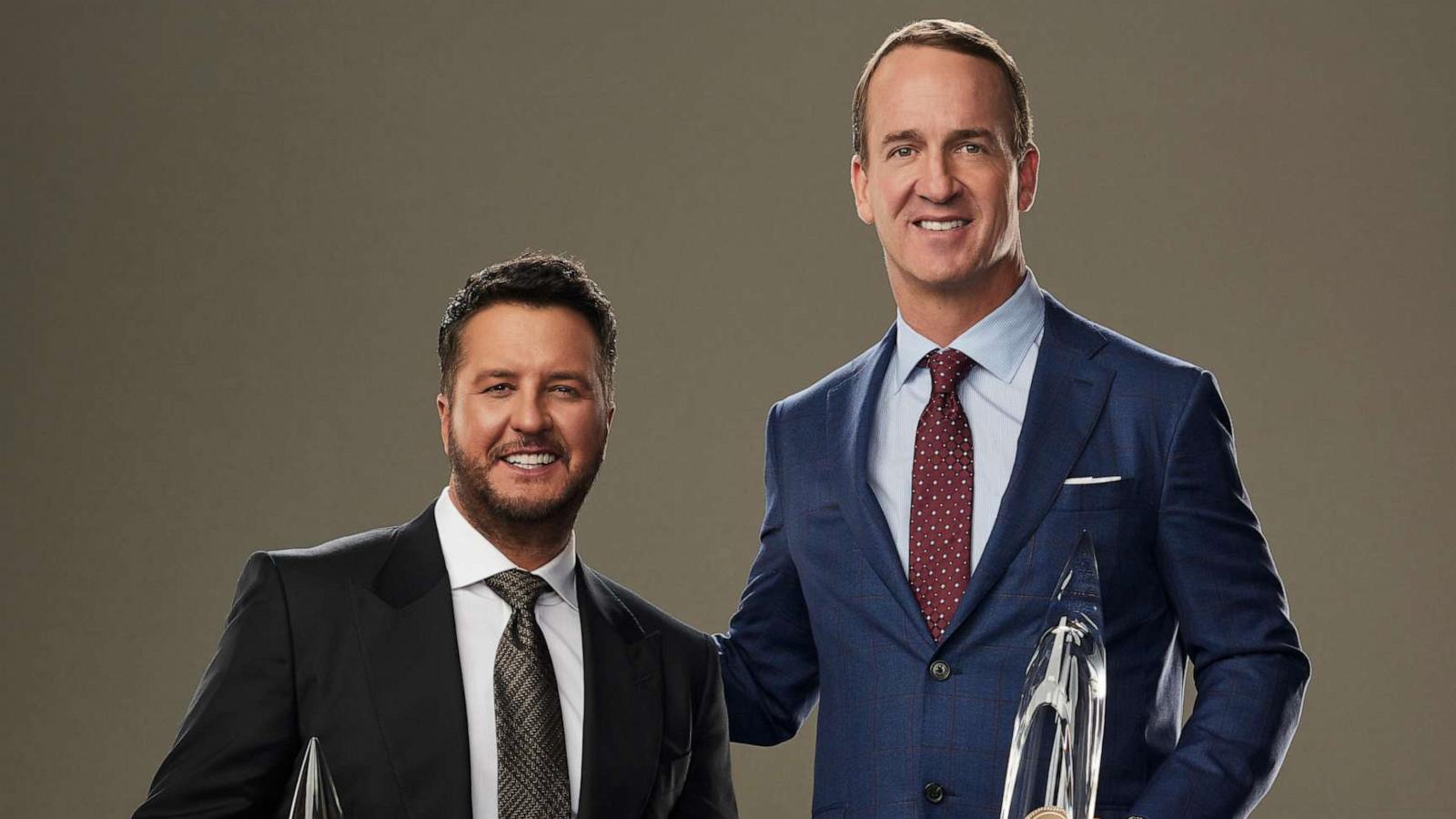 PHOTO: Luke Bryan and Peyton Manning host "The 57th Annual CMA Awards," Nov. 8, 2023 on ABC.