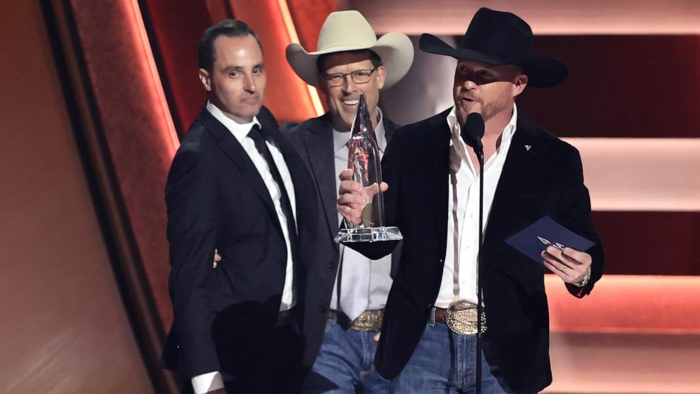 PHOTO: Cody Johnson accepts the Album of the Year award for "Leather" during the 58th Annual CMA Awards, Nov. 20, 2024, in Nashville.