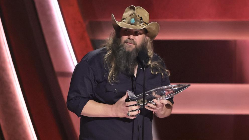 PHOTO: Chris Stapleton accepts the Male Vocalist of the Year Award during the 58th Annual CMA Awards, Nov. 20, 2024, in Nashville.