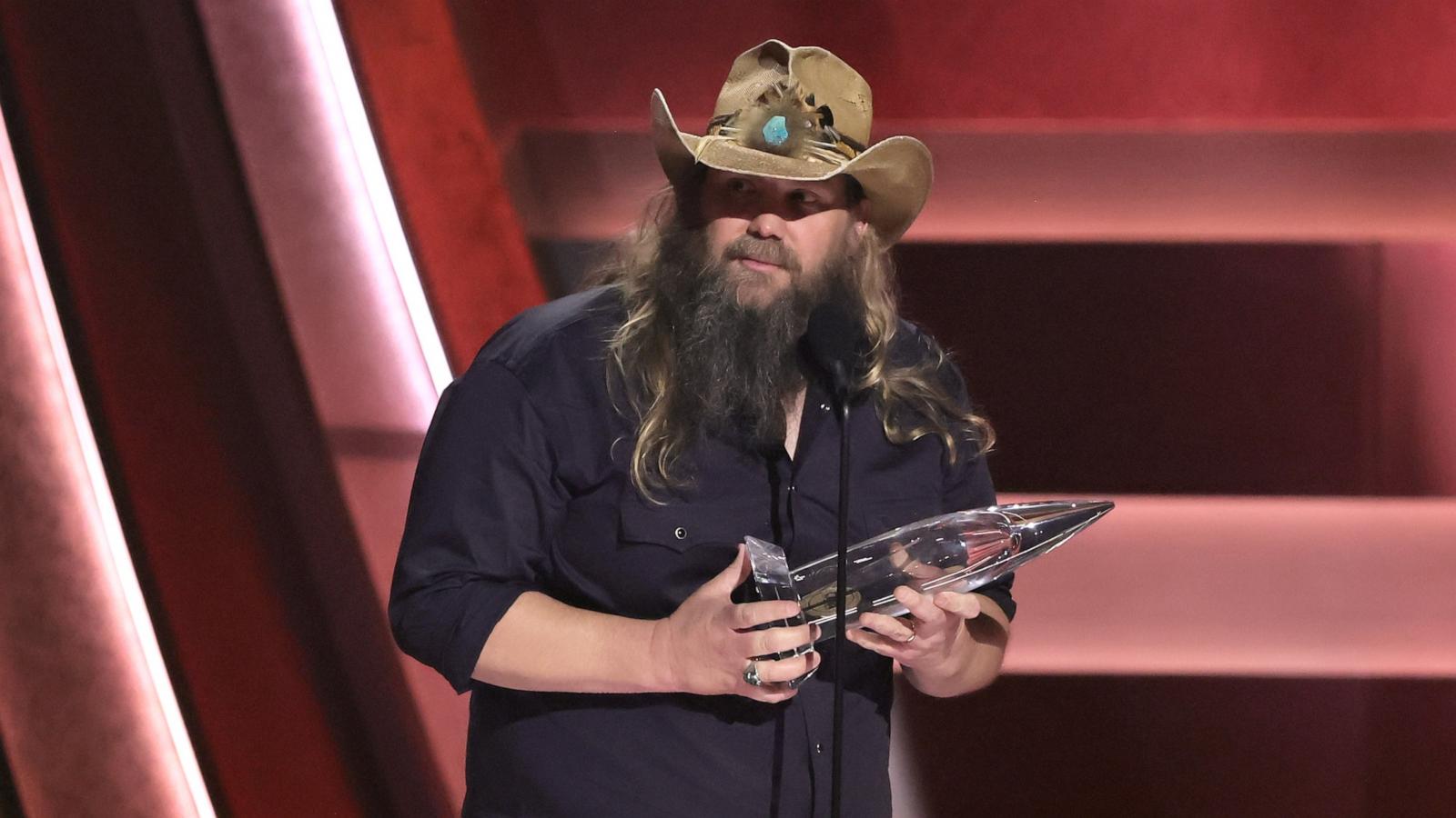 PHOTO: Chris Stapleton accepts the Male Vocalist of the Year Award during the 58th Annual CMA Awards, Nov. 20, 2024, in Nashville.