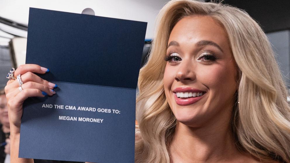 PHOTO: Megan Moroney after winning the award for New Artist of the Year at the 58th Annual CMA Awards, Nov. 20, 2024, in Nashville, Tenn.