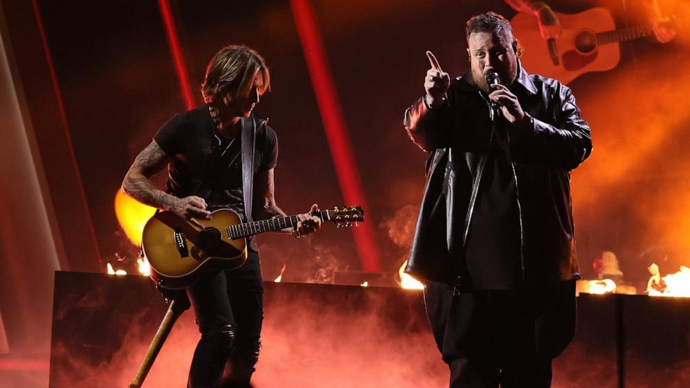 PHOTO: Keith Urban and Jelly Roll perform onstage at the 58th Annual CMA Awards, in Nashville, Nov. 20, 2024.