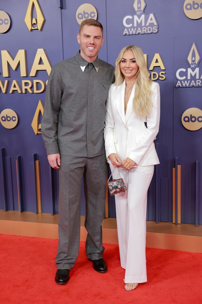 PHOTO: Freddie Freeman and Chelsea Freeman attend the 58th Annual CMA Awards, Nov. 20, 2024, in Nashville.