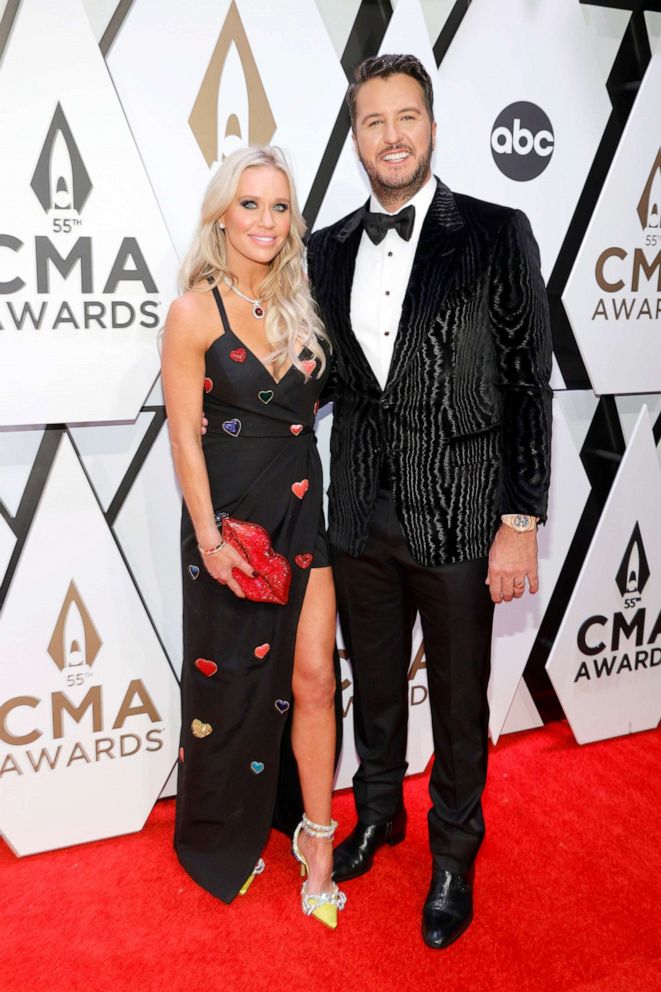 PHOTO: Caroline Boyer and Luke Bryan attend the 55th annual Country Music Association awards in Nashville, Tenn., Nov. 10, 2021.