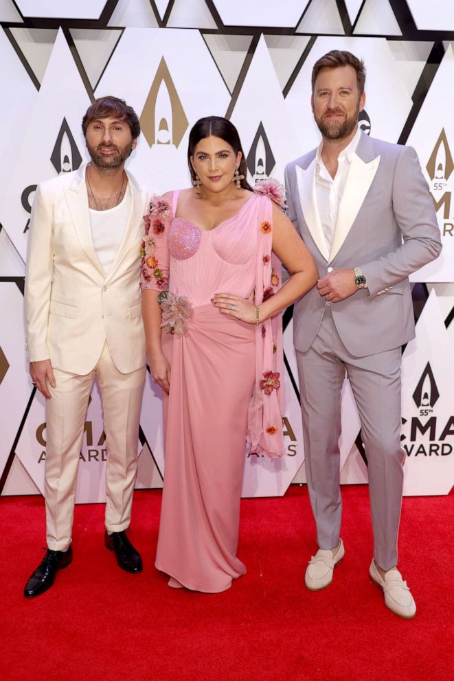 PHOTO: Dave Haywood, Hillary Scott and Charles Kelley of Lady A attend the 55th annual Country Music Association awards in Nashville, Tenn., Nov. 10. 2021.