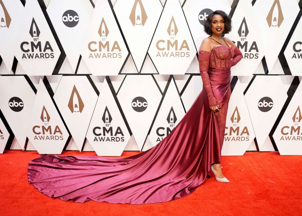 PHOTO: Jennifer Hudson arrives at the 55th annual CMA Awards on Wednesday, Nov. 10, 2021, at the Bridgestone Arena in Nashville, Tenn. 