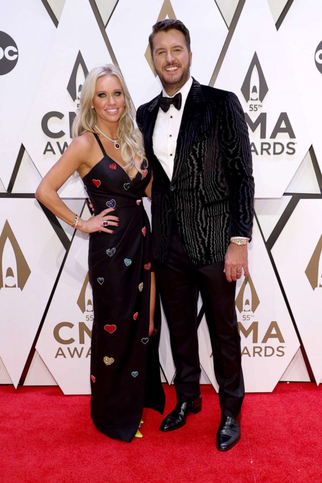 PHOTO: Caroline Boyer and Luke Bryan attend the 55th annual Country Music Association awards in Nashville, Tenn., Nov. 10, 2021.