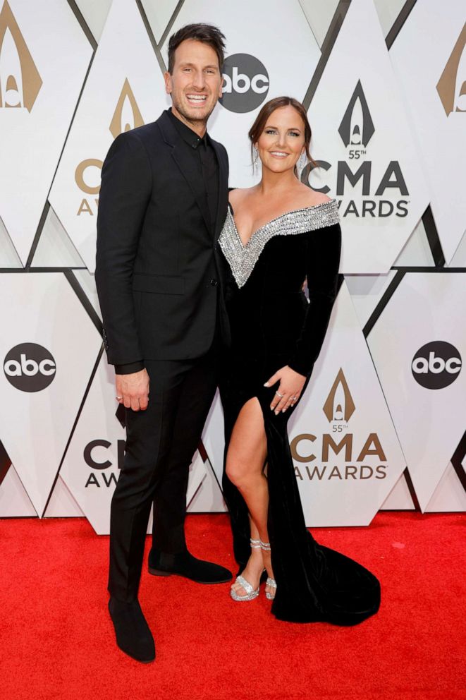 PHOTO: Russell Dickerson and Kailey Dickerson attend the 55th annual Country Music Association awards in Nashville, Tenn., Nov. 10, 2021.