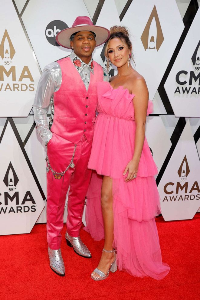 PHOTO: Jimmie Allen and  Alexis Gale attend the 55th annual Country Music Association awards in Nashville, Tenn., Nov. 10, 2021.