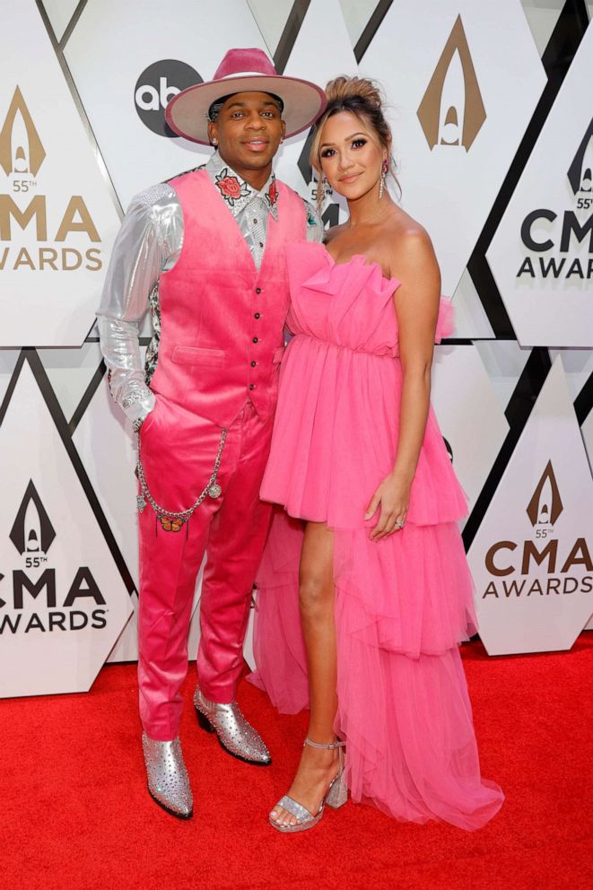 PHOTO: Jimmie Allen and Alexis Gale attend the 55th annual Country Music Association awards in Nashville, Tenn., Nov. 10, 2021.