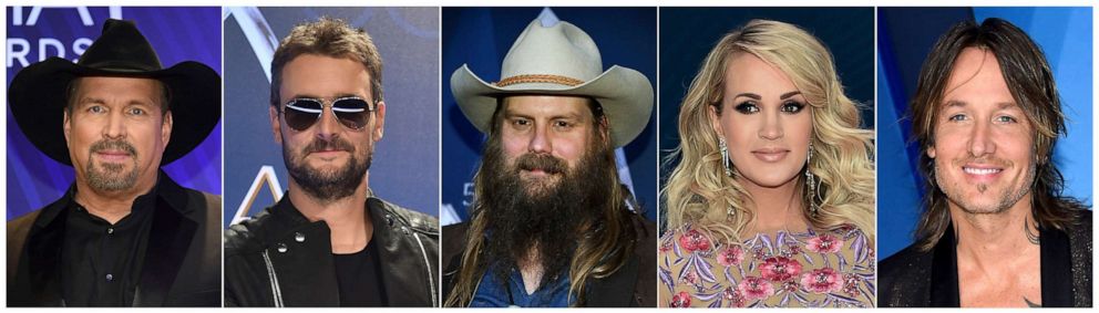 PHOTO: Nominees for Entertainer of the Year, from left, Garth Brooks, Eric Church, Chris Stapleton, Carrie Underwood and Keith Urban, will compete at the Country Music Association Awards, Nov. 13, 2019.