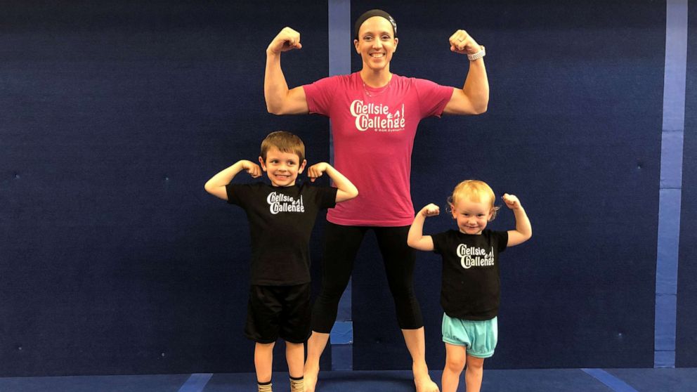PHOTO: Olympic gymnast Chellsie Memmel poses with her son Dashel and daughter Audrielle.