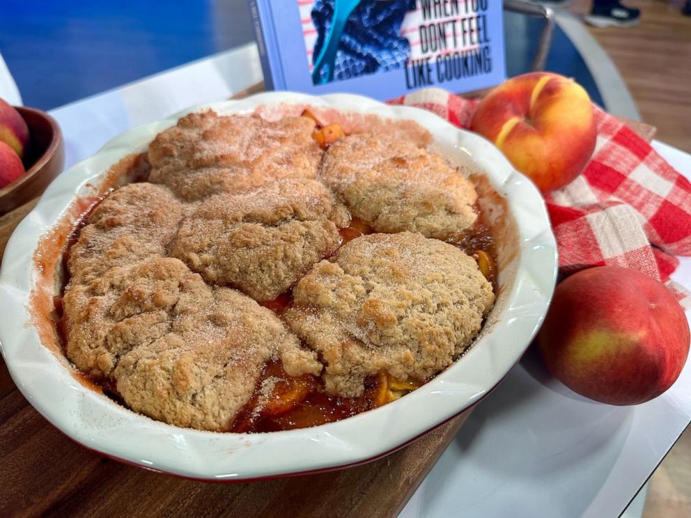 PHOTO: A caramelized peach cobbler.