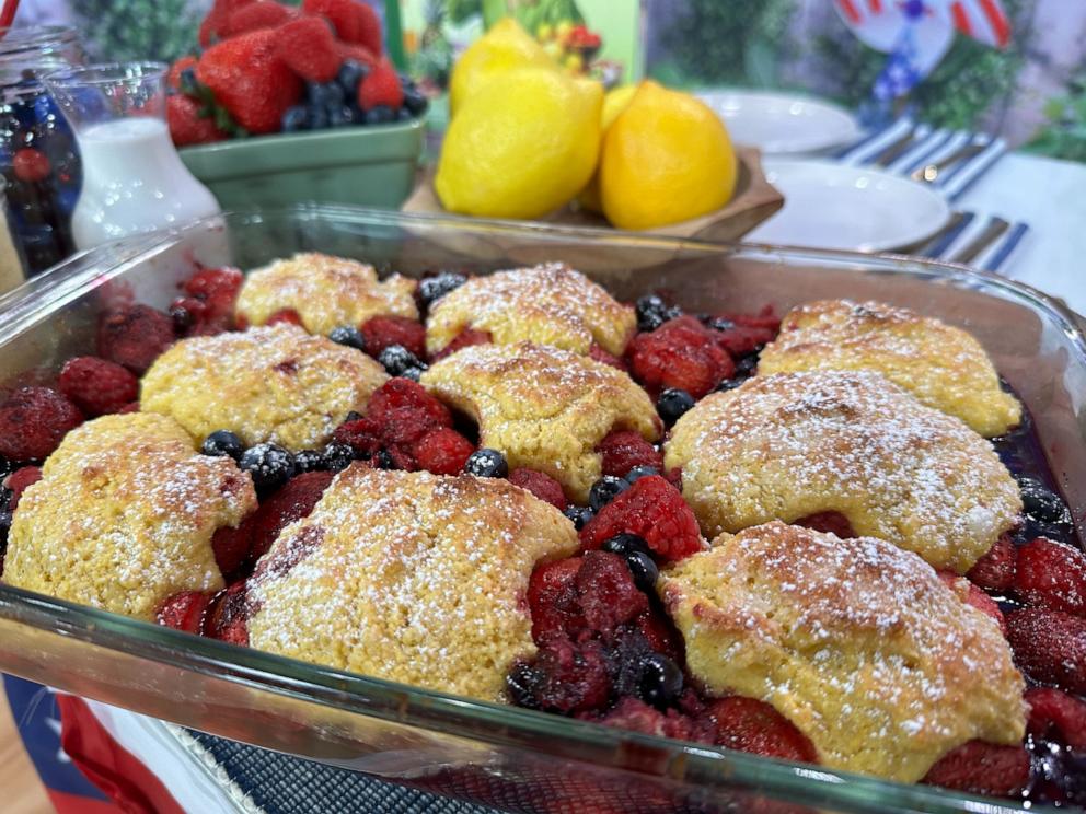 PHOTO: A baking dish of berry cobbler from Carleigh Bodrug's cookbook, "PlantYou: Scrappy Cooking."