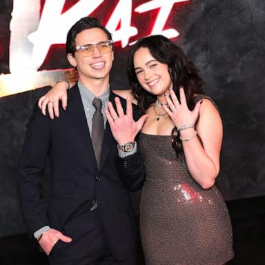 PHOTO: Tanner Buchanan and Mary Mouser arrive at Netflix's "Cobra Kai" Series Finale Premiere Event at The Egyptian Theatre Hollywood, on Feb. 12, 2025, in Los Angeles.