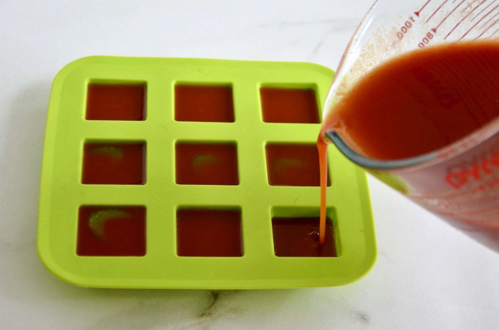 PHOTO: Bloody Mary cocktail poured into an ice cube tray to be frozen.