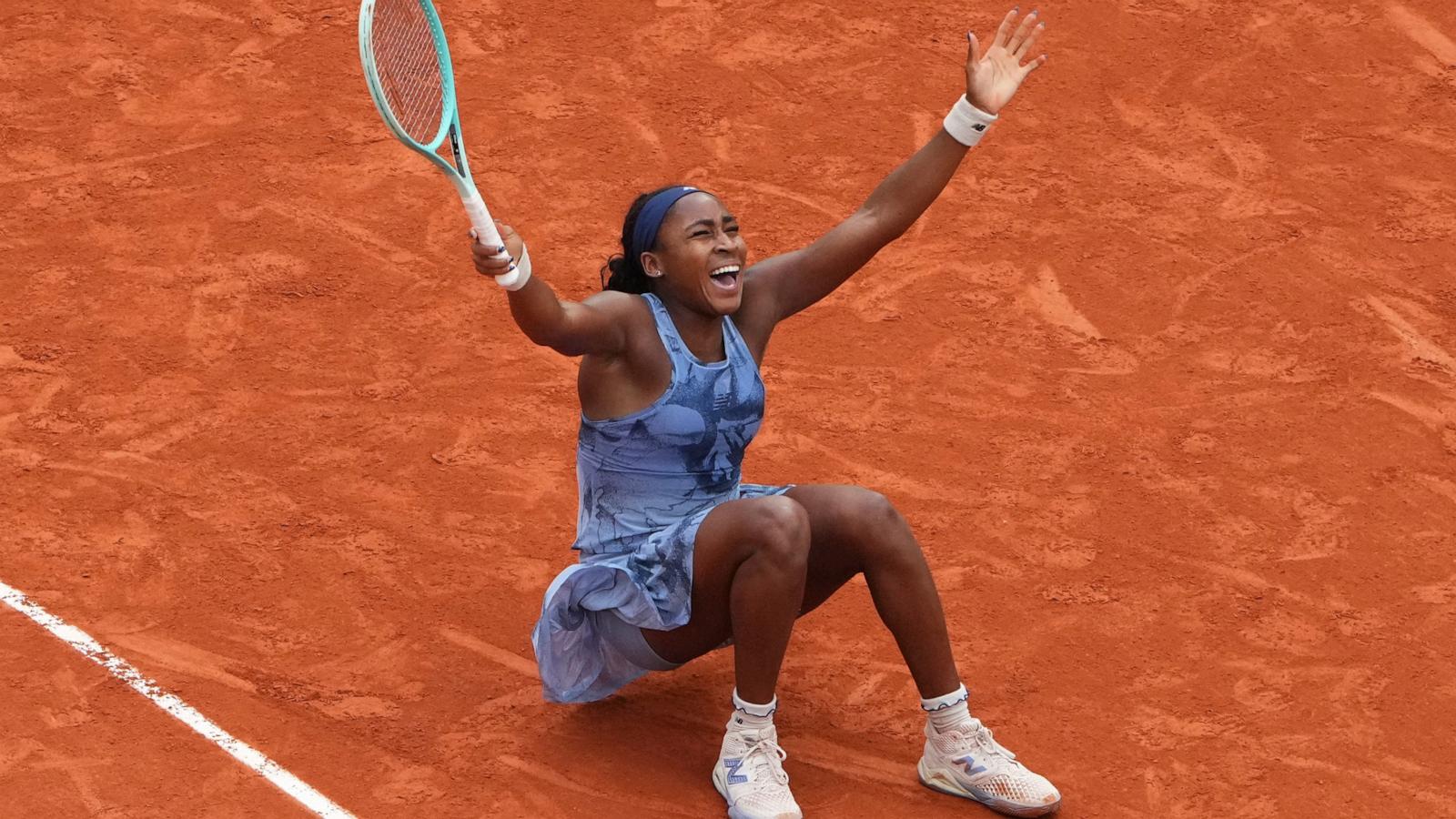 PHOTO: Coco Gauff of United States celebrates winning the championship against Aryna Sabalenka during the Women's Singles Final match at the 2025 French Open, June 7, 2025 in Paris, France.