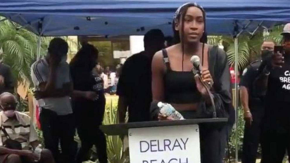 PHOTO: In this screen grab taken from a video posted to Coco Gauff's Twitter account, she is shown speaking at a rally.