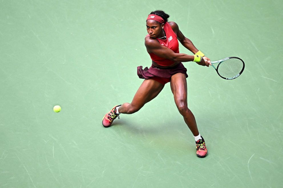 PHOTO: Coco Gauff is shown during during her fourth round match at the 2023 US Open at Billie Jean National Tennis Center in New York, on Sept. 3, 2023.