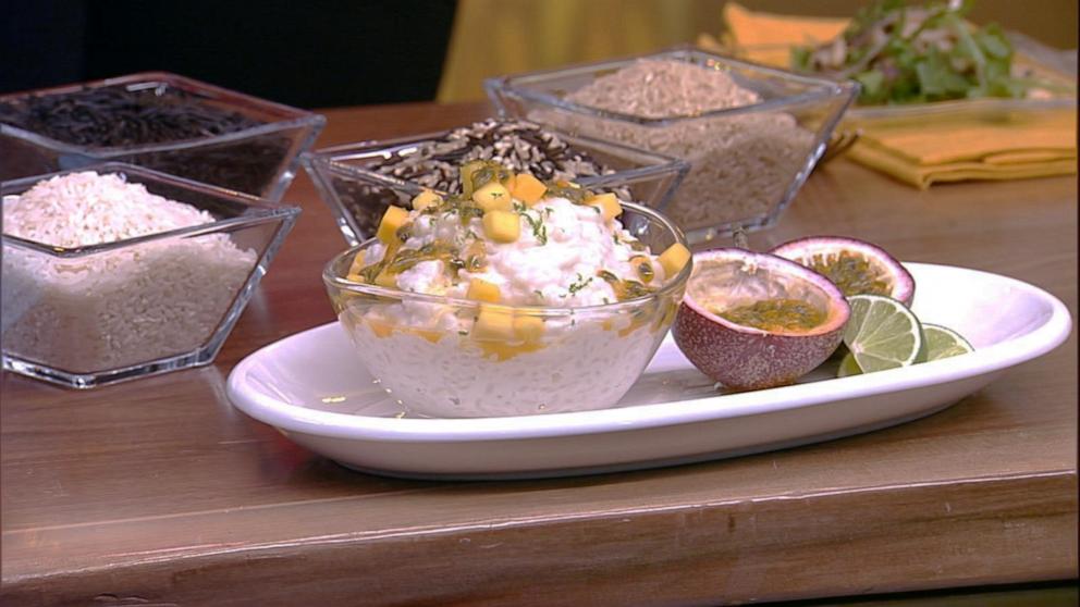 PHOTO: Coconut milk rice pudding with mango, lime, and passion fruit