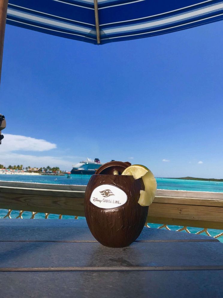 PHOTO: Drinks are served in coconut cups on Castaway Cay. 