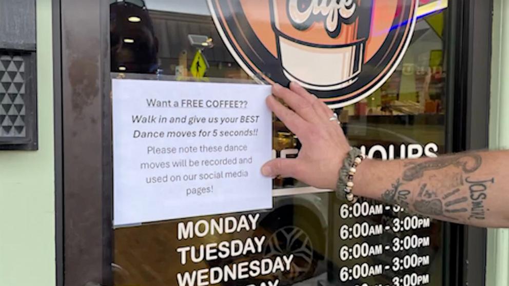 PHOTO: Coffee Milano Cafe in Middleborough, Mass. offers a free coffee to customers who enter the shop while dancing.