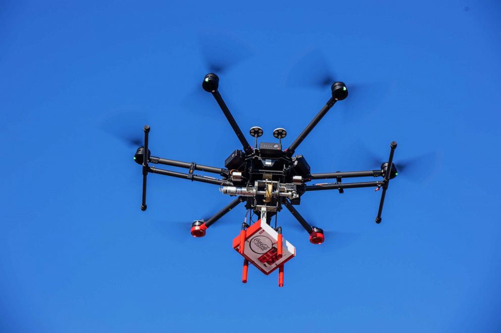 PHOTO: A drone makes a special delivery with the new Coca-Cola with coffee.
