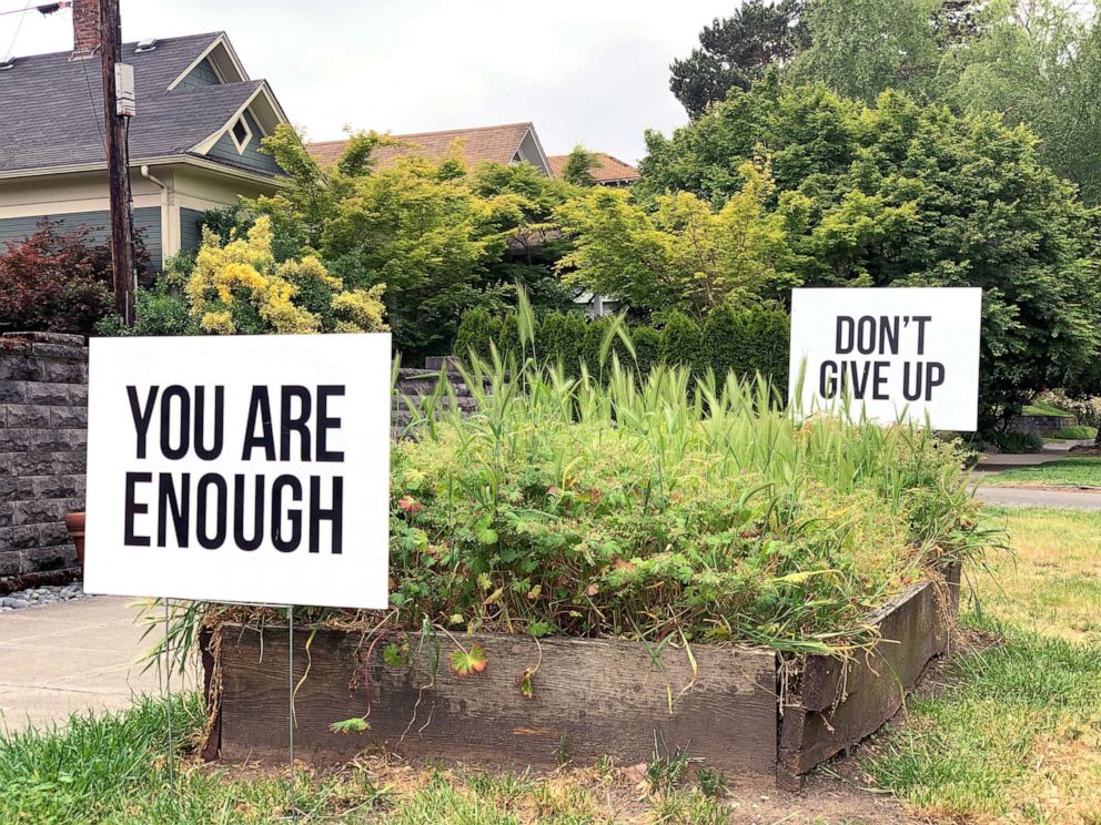 PHOTO: Signs planted by Colby Wallace in his Seattle neighborhood are pictured in this undated photo. 