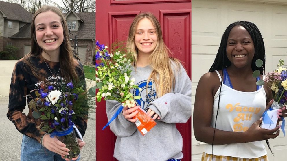 PHOTO: All of the high school senior girls at Bishop Chatard High School received flowers in-lieu of prom on April 25, 2020 in Indianapolis, In.