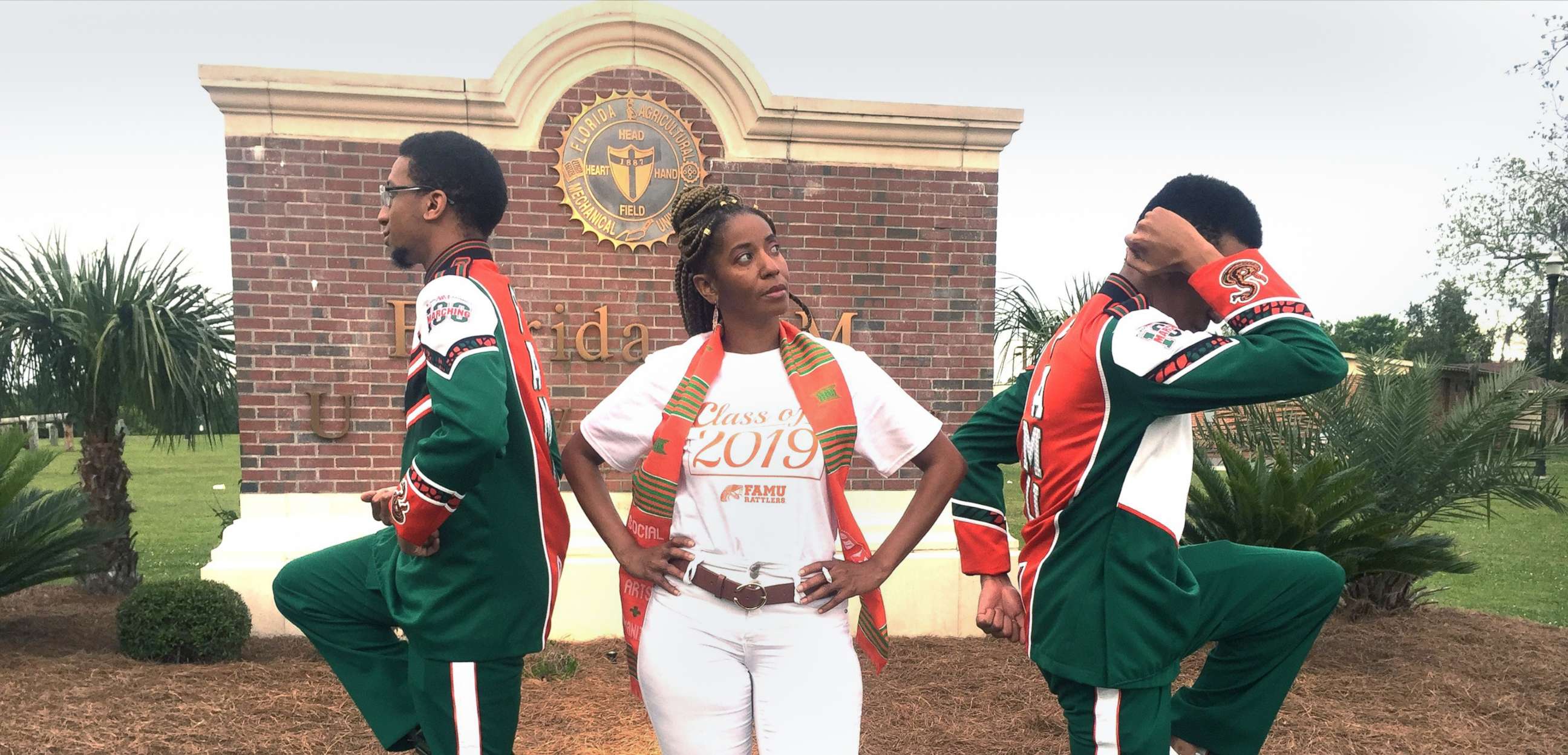 PHOTO: Madelyn McClarey, center, poses on the Florida A&M University campus in Tallahassee Florida with her sons Aaron and Aubrey Hough.