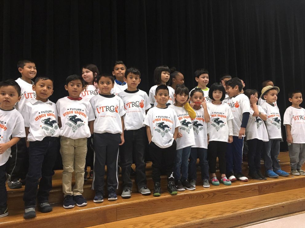 PHOTO: When third-grade teacher Margaret Olivarez noticed the kids at Copperfield Elementary School in Texas, didn't have shirts to wear on college t-shirt day, she asked universities across the nation to donate them.