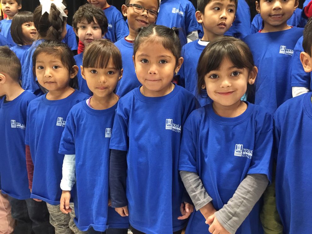 PHOTO: Third-grade teacher Margaret Olivarez of Copperfield Elementary School in Texas asked universities across the nation to donate college t-shirts to the children who attend the school