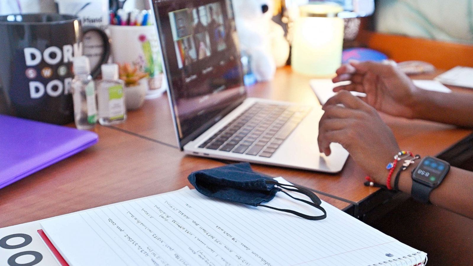 PHOTO: A student works in his dorm room on the first day of the fall 2020 semester at the University of New Mexico, Aug. 17, 2020 in Albuquerque, N.M.