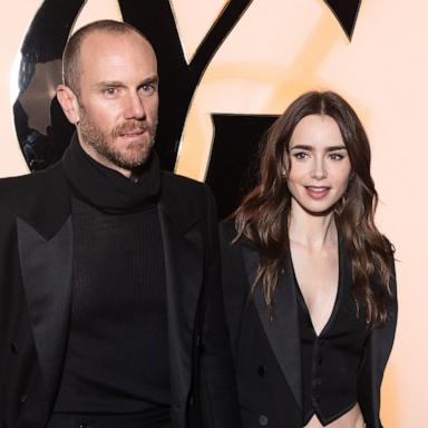 PHOTO: Charlie McDowell and Lily Collins attend the Saint Laurent Womenswear Fall/Winter 2024-2025 show as part of Paris Fashion Week on Feb. 27, 2024 in Paris, France.