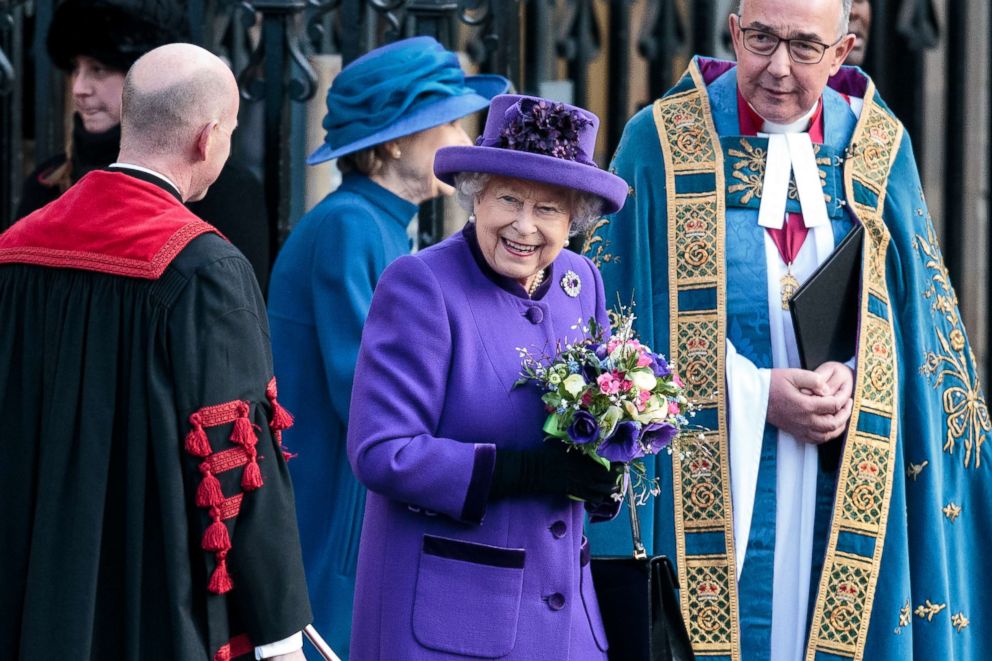 PHOTO: Queen Elizabeth II leaves following a Commonwealth Day Service at Westminster Abbey on March 11, 2019, in London.