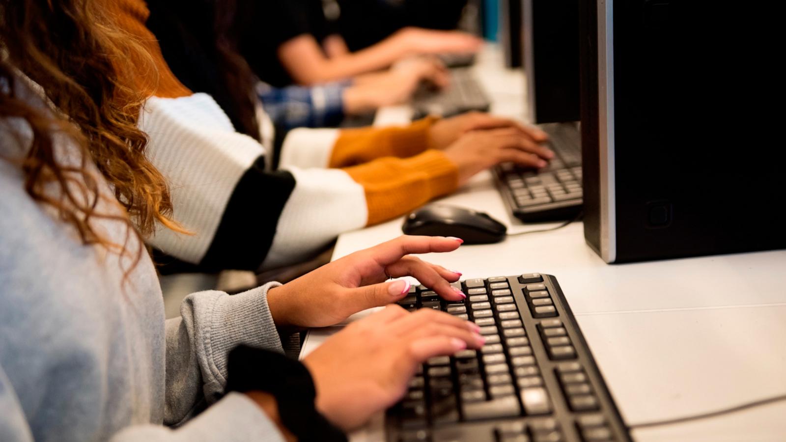 PHOTO: Students on computers in a classroom in an undated stock photo.