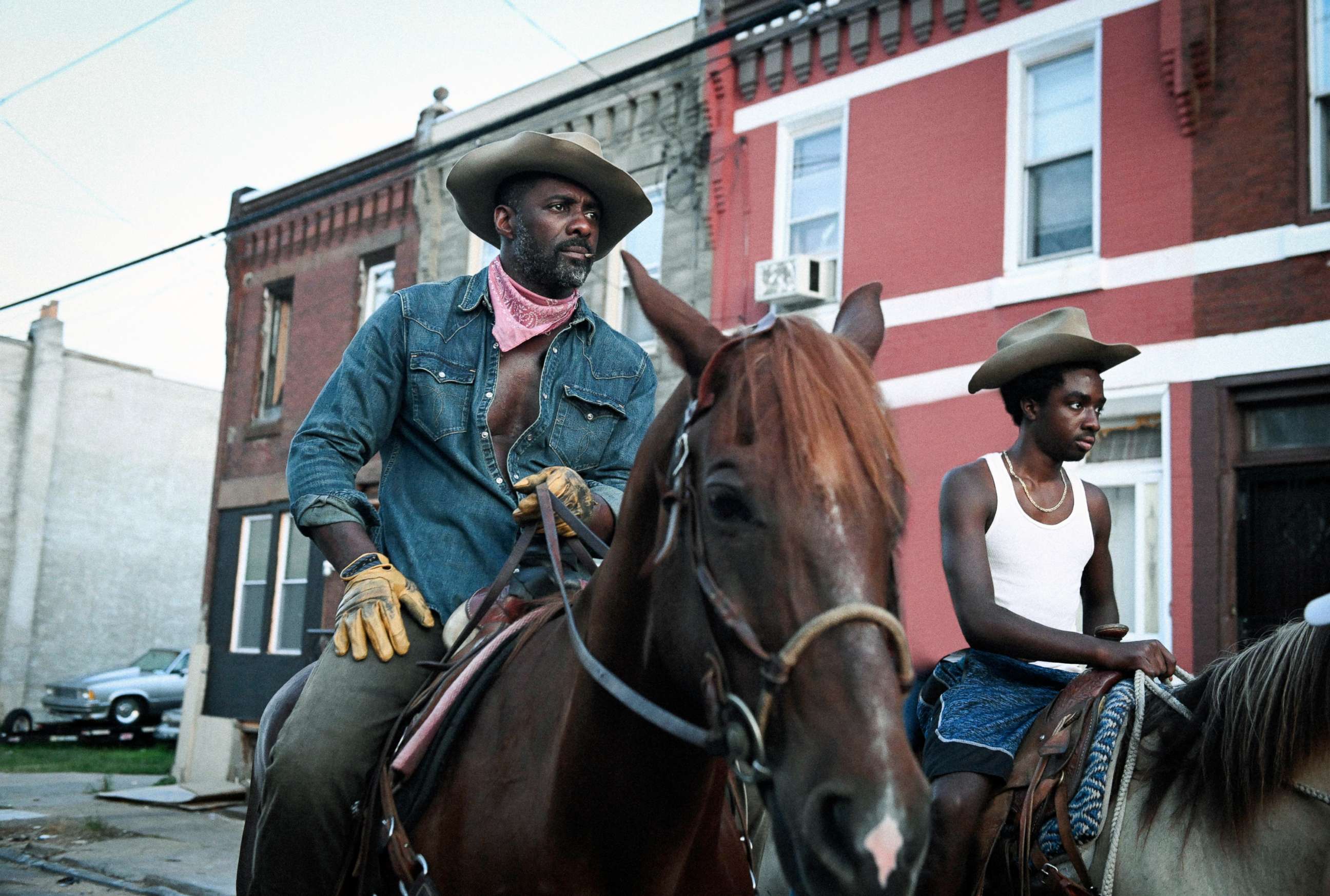 PHOTO: Idris Elba, left, and Caleb McLaughlin in a scene from the film "Concrete Cowboy."