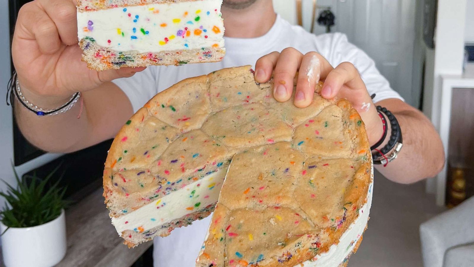 PHOTO: A giant confetti cookie cake ice cream sandwich.