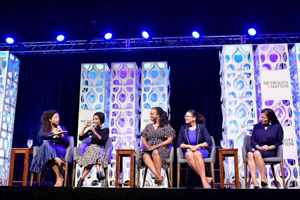 PHOTO: Reps. Ilhan Omar, Ayanna Pressley, Rashida Tlaib and Deb Haaland discuss the changes of the face of power in the U.S. after a historic number of diverse members were elected into Congress, during a panel discussion in Philadelphia, July 13, 2019.