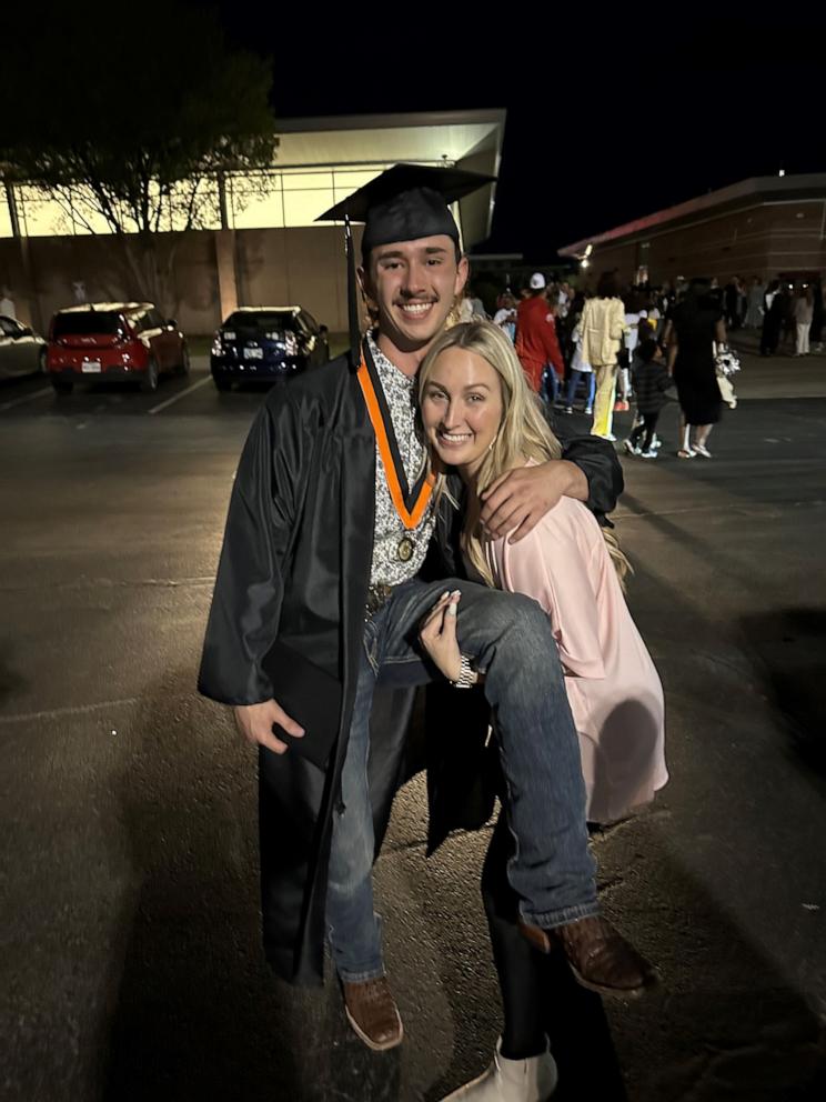 PHOTO: Connor Barba, 18, is pictured with his mom Megan Barnett at his high school graduation in May 2024.