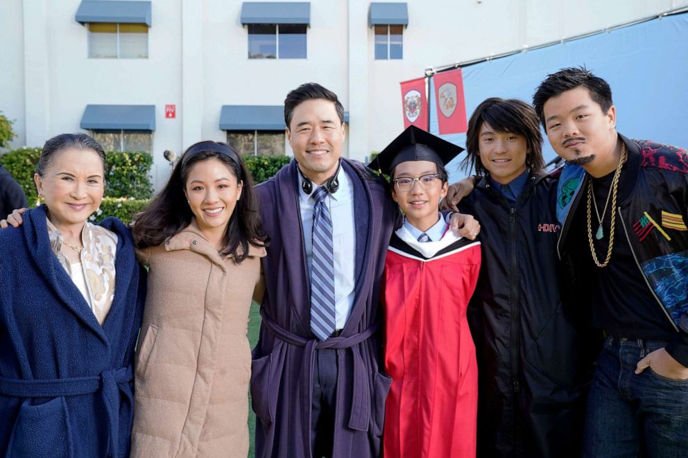PHOTO: Lucille Soong, Constance Wu, Randall Park, Ian Chen, Forrest Wheeler and Hudson Yang are shown in an episode of the tv show, "Fresh Off the Boat."