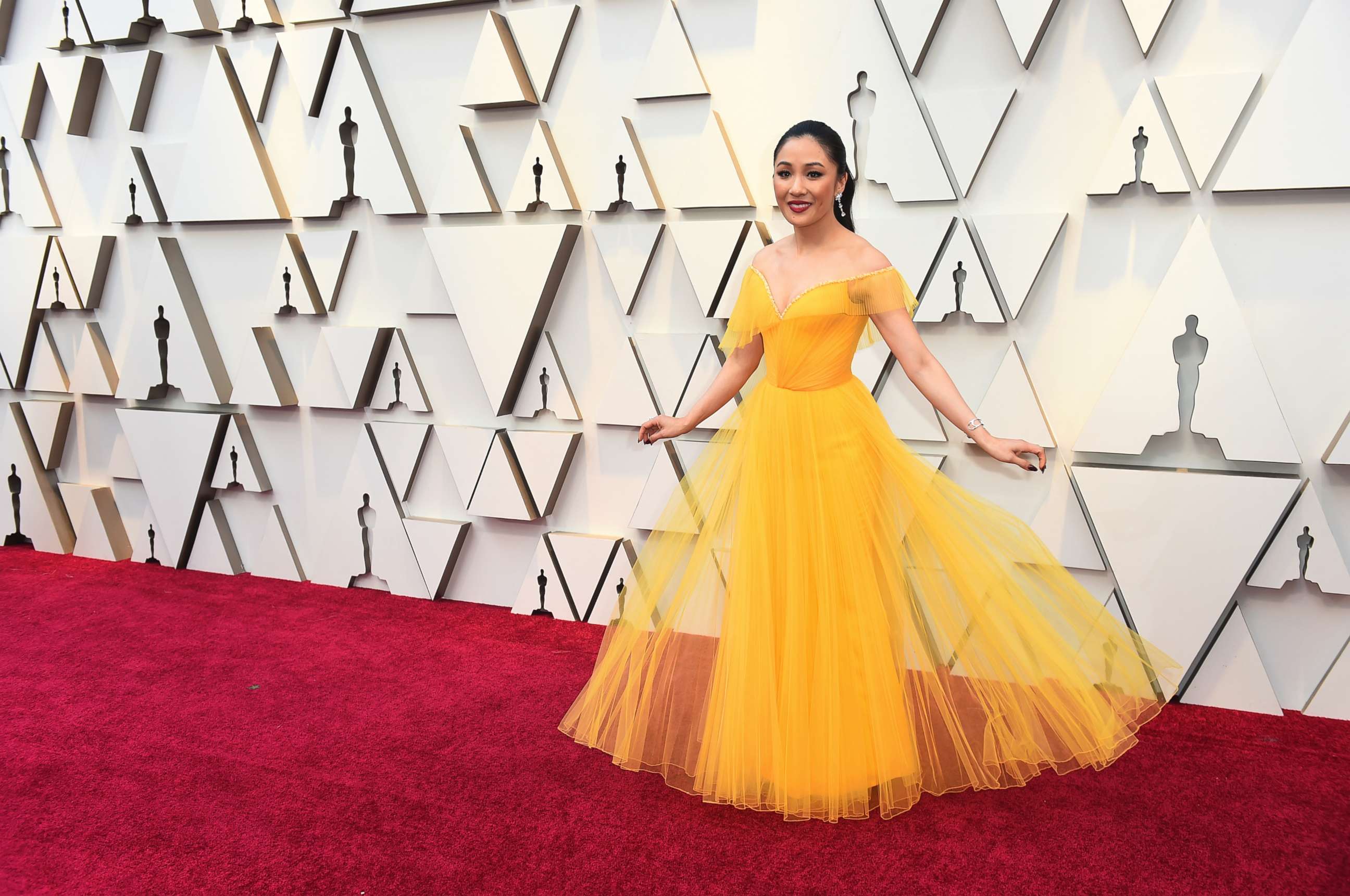 PHOTO: Constance Wu arrives at the Oscars, Feb. 24, 2019, at the Dolby Theatre in Los Angeles. 