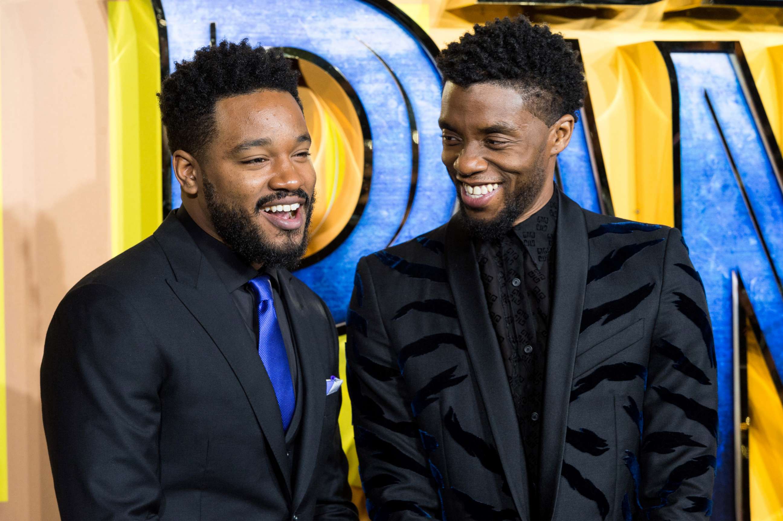 PHOTO: Ryan Coogler and Chadwick Boseman arrive for the European film premiere of "Black Panther" in London, Feb. 8, 2018.