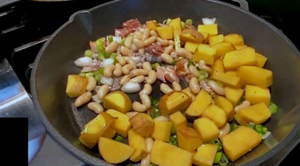 PHOTO: Celebrity chef Geoffrey Zakarian makes a simple white bean hash and eggs on March 24, 2020.