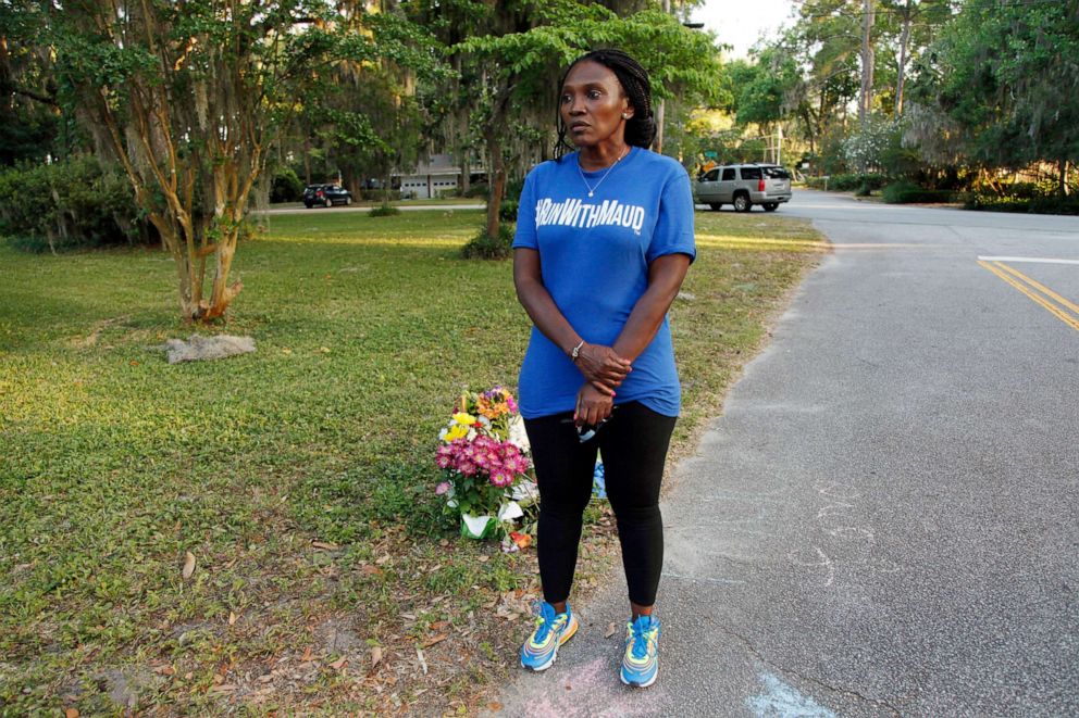 PHOTO: Wanda Cooper-Jones stands near the spot where her 25-year-old son Ahmaud Arbery was shot and killed while jogging through a Brunswick, Ga., May 17, 2020. 